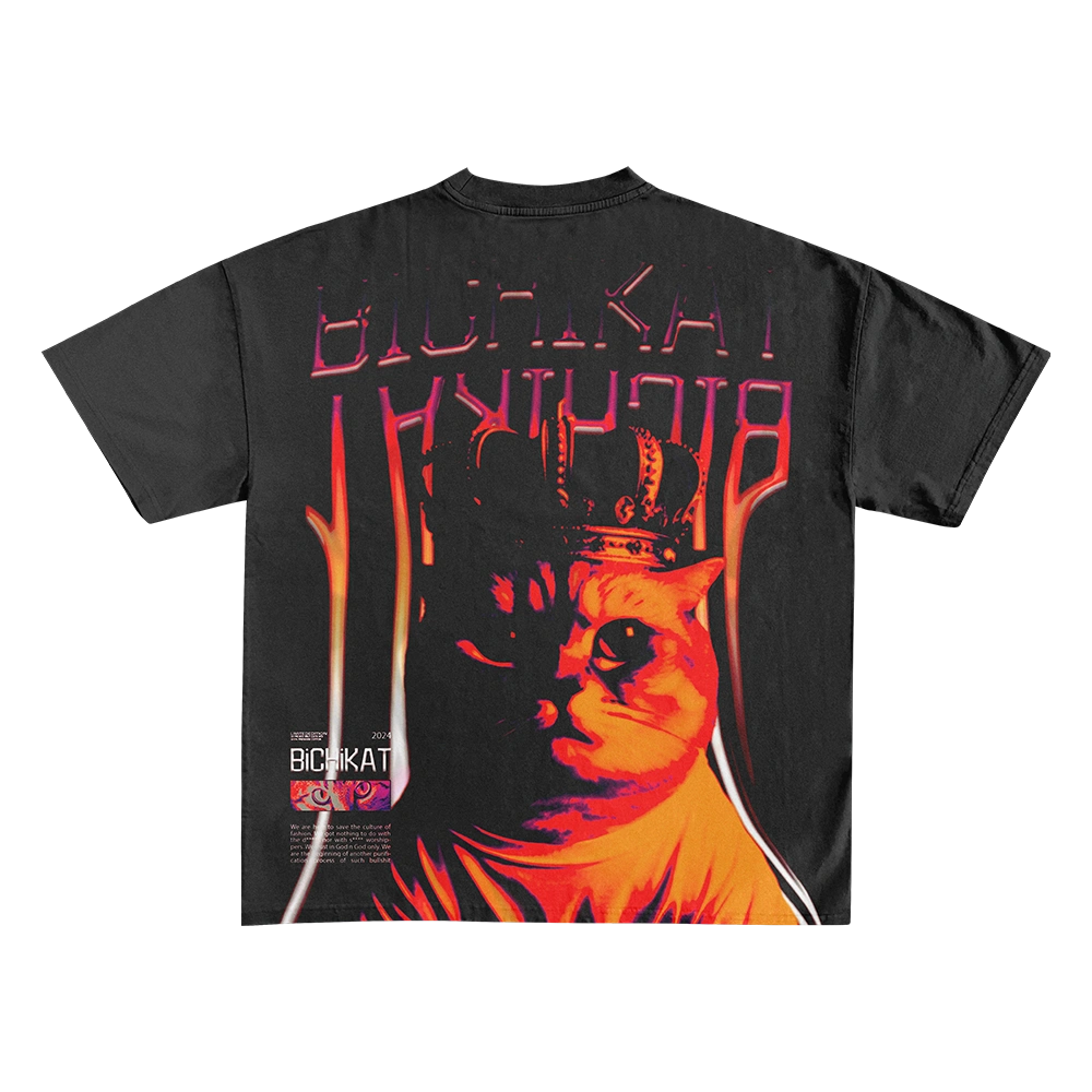 BLACK ELONGATED T SHIRT WITH BICHIKAT GRAPHIC LOGO 
                                                  & TEXTURE BACK