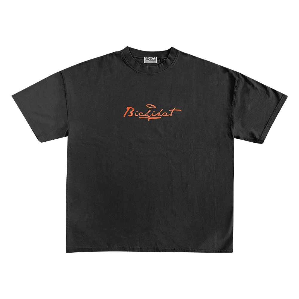 BLACK ELONGATED T SHIRT WITH BICHIKAT GRAPHIC LOGO 
                                                  & TEXTURE 